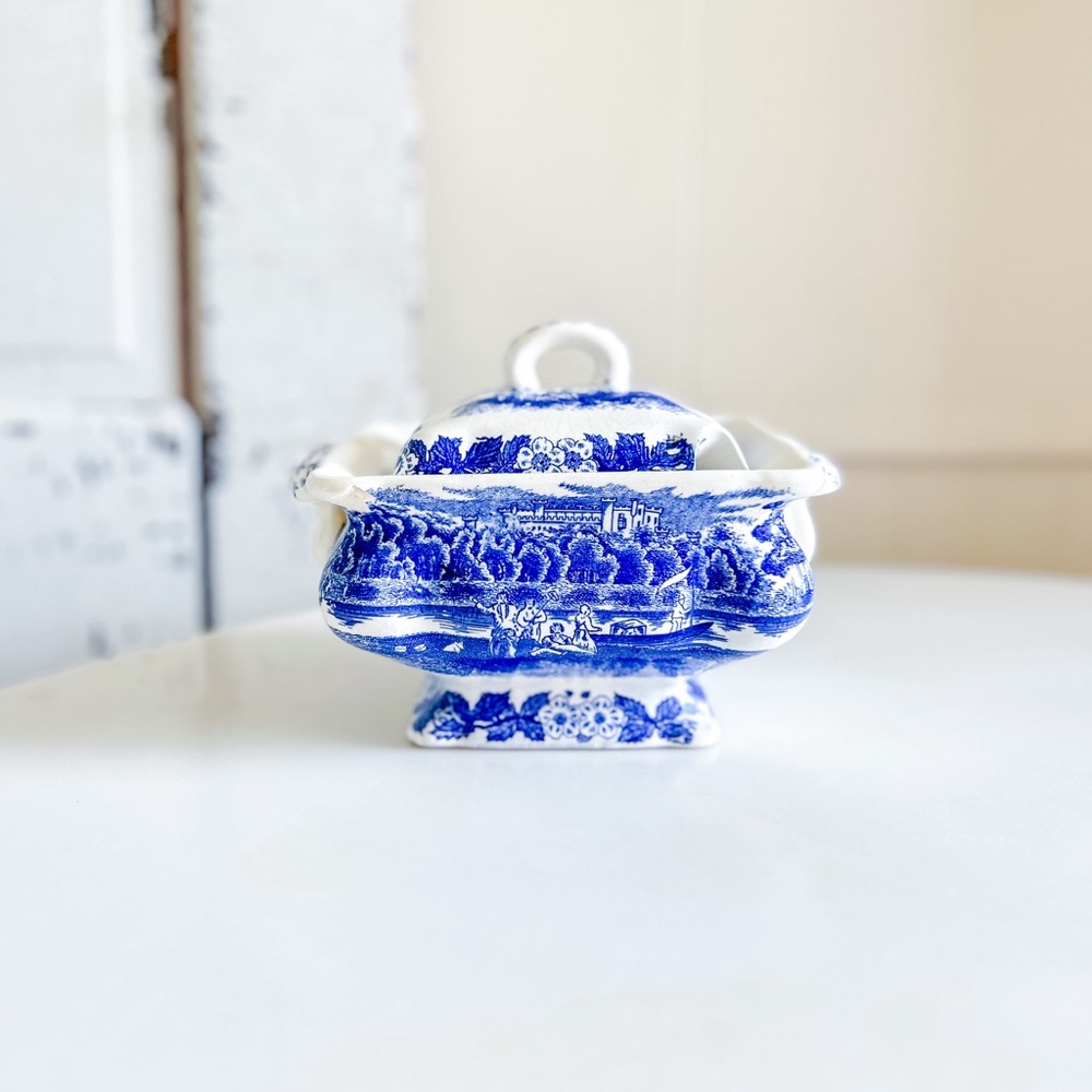 Blue Transferware small covered dish 💙